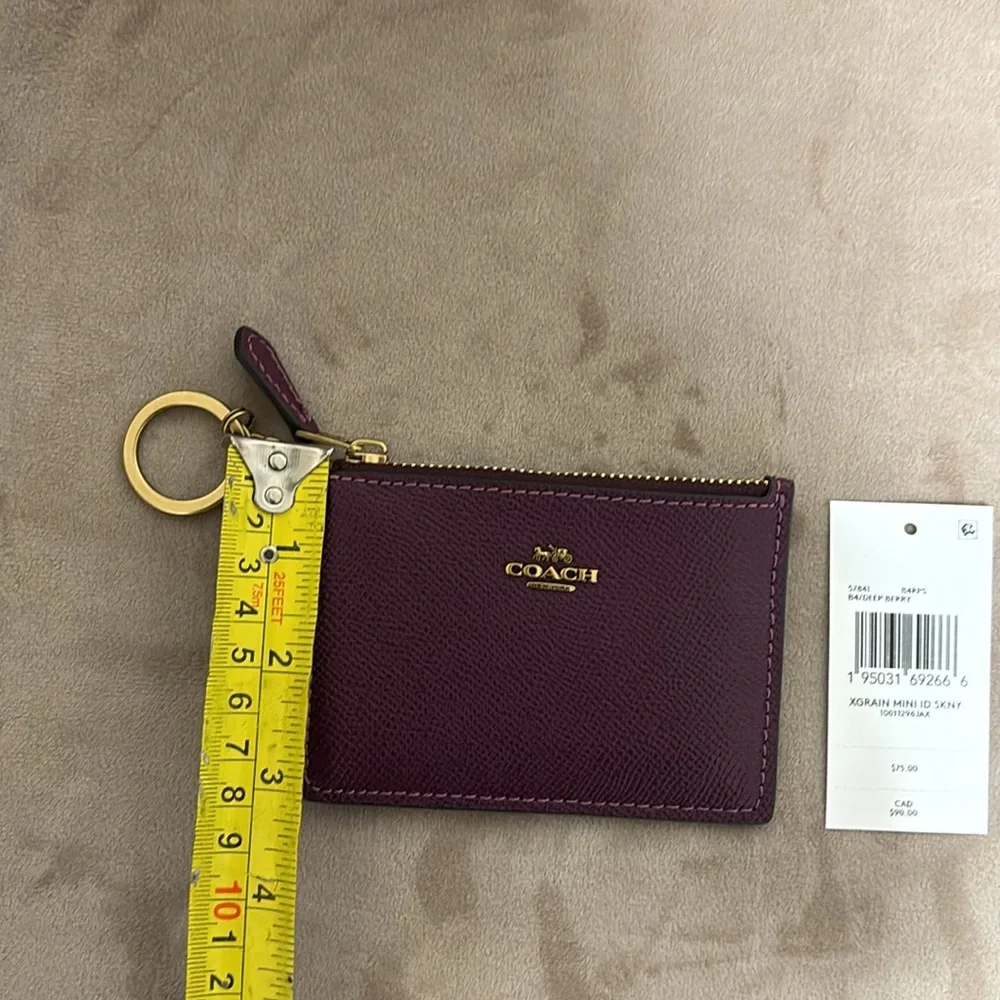 New Coach XGrain Mini ID SKNY Key & Card Holder only- Deep Berry - Picture 5 of 14